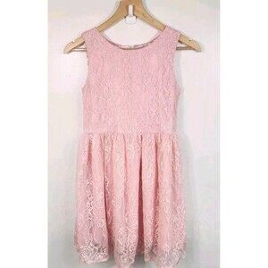 NWT Children's Place Girls Light Pink Sparkle Floral Lace Spring Dress Size 14